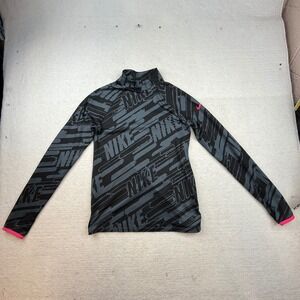 NIKE PRO kids youth XL shirt Quarter Zip‎ Long Sleeve Mock Neck gray black pink